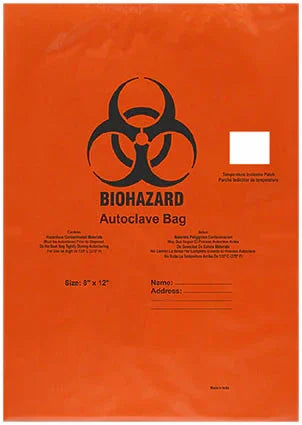 Orange biohazard autoclave bag.