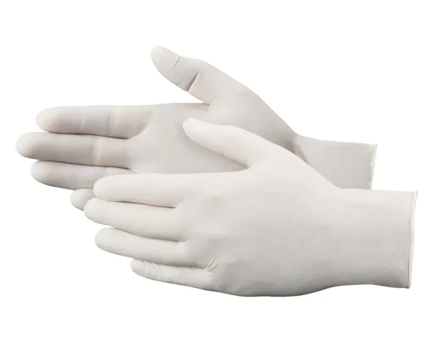 Two white surgical gloves.